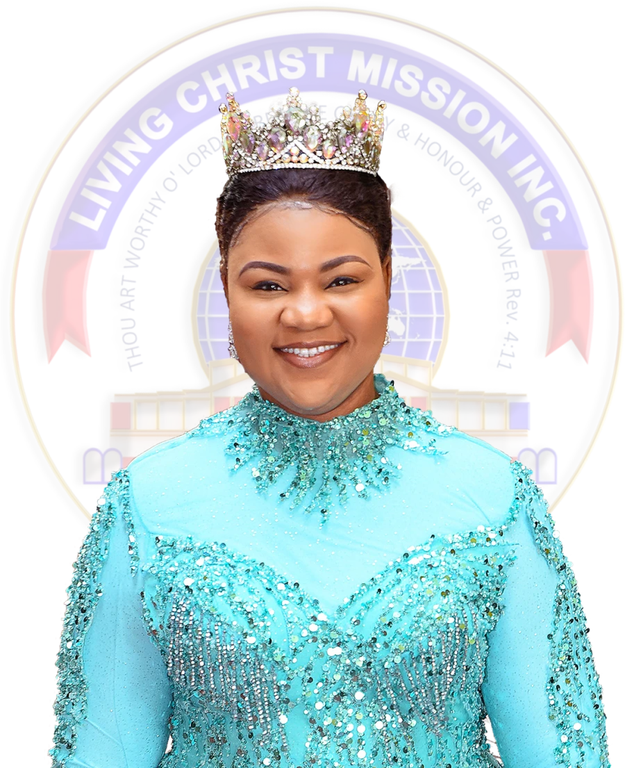 Dr. Onyinye Uwaechia with the Living Christ Mission crest