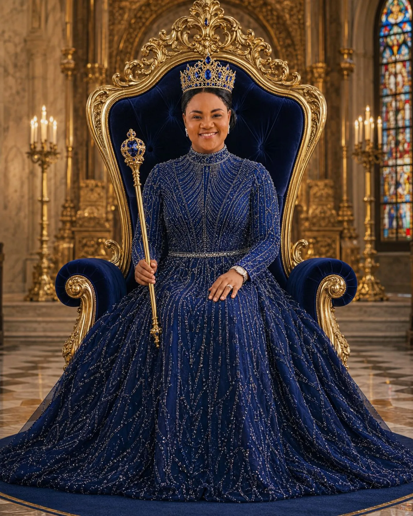State portrait in midnight blue with jewelled coronet